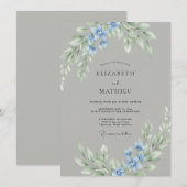 Invitation Mariage Floral Délicat Bleu (Devant / Derrière)
