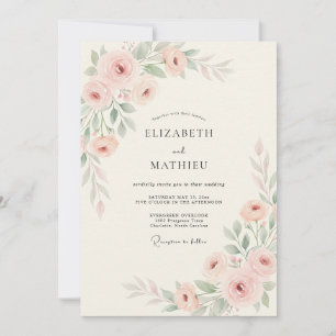 Invitation Mariage Floral Délicat Rose Pâle