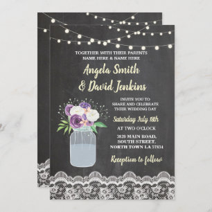 Invitation Mariage floral Dentelle florale Jar Lights Invitat