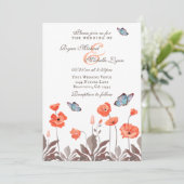 Invitation Mariage floral des papillons orange et des papillo (Debout devant)