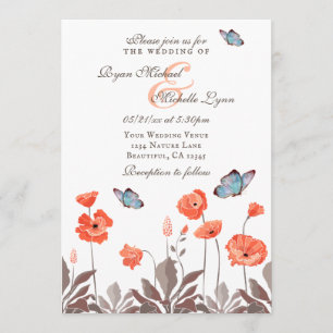 Invitation Mariage floral des papillons orange et des papillo