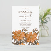 Invitation Mariage floral d'été botanique brun-doux (Debout devant)