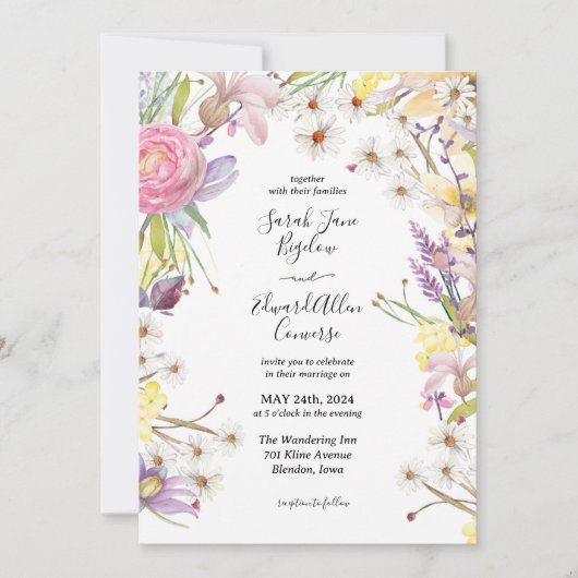 Invitation Mariage floral d'été Pastel (Devant)
