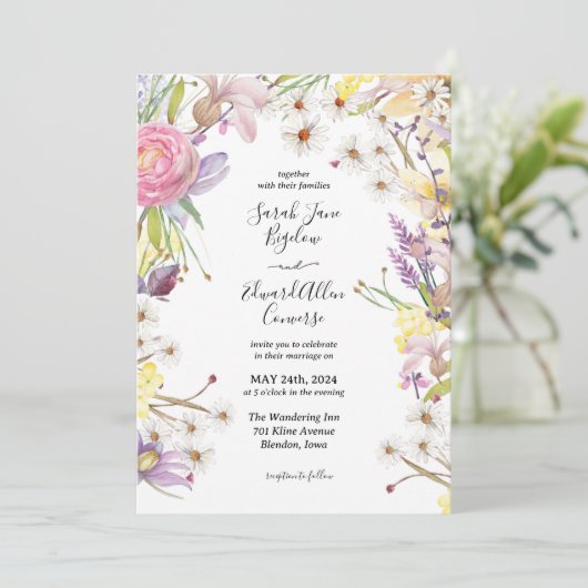 Invitation Mariage floral d'été Pastel (Debout devant)