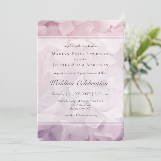Invitation Mariage floral d'été rose pâle Hydrangea (Debout devant)