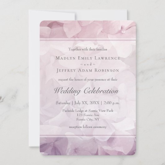 Invitation Mariage floral d'été rose pâle Hydrangea (Devant)