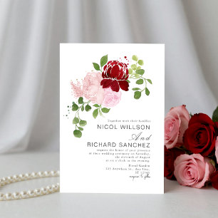 Invitation Mariage Floral d'Été Rouge et Rose Élégant