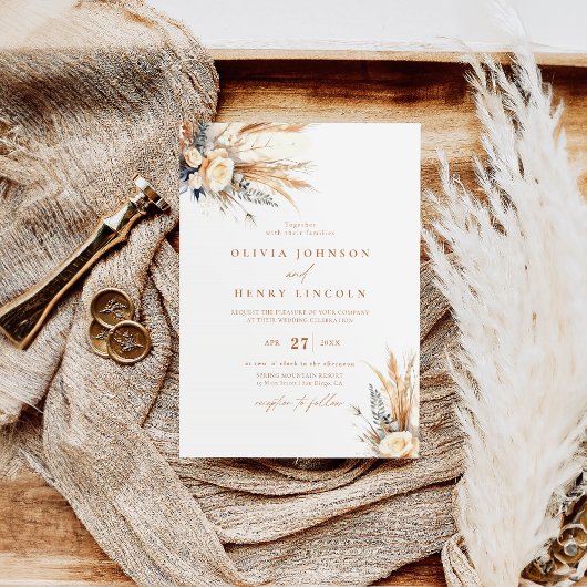 Invitation Mariage floral d'herbe de Pampas Boho
