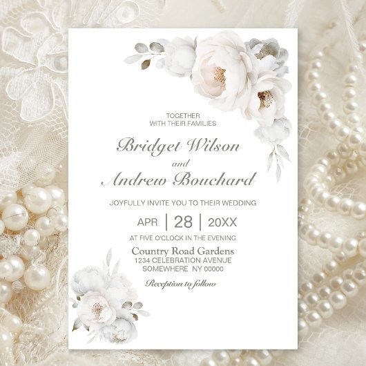 Invitation Mariage Floral d'hiver blanc