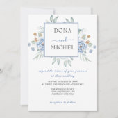 Invitation Mariage Floral d'hiver bleu rustique (Devant)