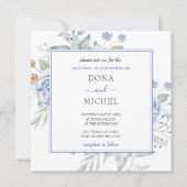 Invitation Mariage Floral d'hiver bleu rustique (Devant)