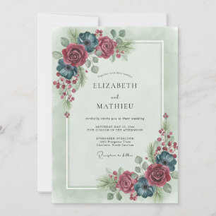 Invitation Mariage Floral d'Hiver Burgundy Moody