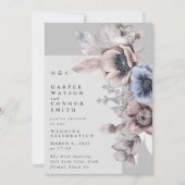 Invitation Mariage Floral d'hiver gris clair moderne (Devant)