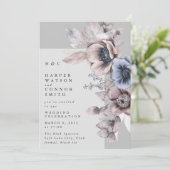 Invitation Mariage Floral d'hiver gris clair moderne (Debout devant)