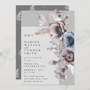 Invitation Mariage Floral d'hiver gris clair moderne
