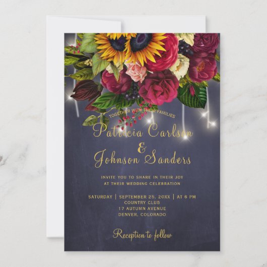 Invitation Mariage floral d'hiver rustique et bordeaux (Devant)