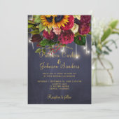 Invitation Mariage floral d'hiver rustique et bordeaux (Debout devant)