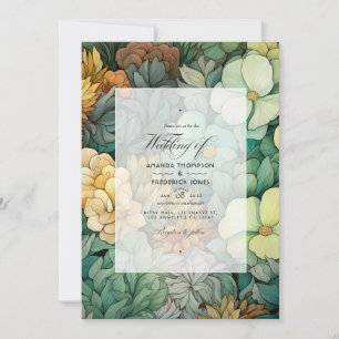Invitation Mariage Floral d'Hiver Vert Pin et Marrons Doux