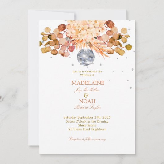 Invitation Mariage Floral Disco Ball Élégant Chic (Devant)