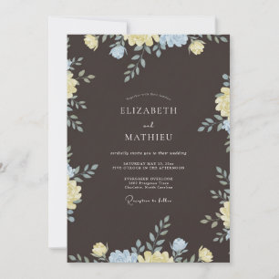 Invitation Mariage Floral Distinctif au Charbon
