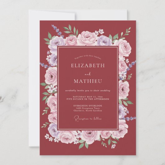 Invitation Mariage Floral Divine Marsala (Devant)