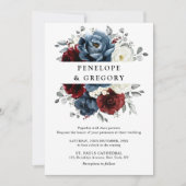 Invitation Mariage floral d'ivoire blanc bleu ardoise (Devant)