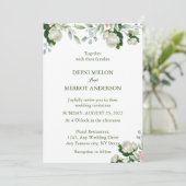 Invitation Mariage floral d'ivoire de couleur verte (Debout devant)