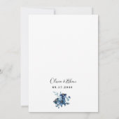 Invitation Mariage floral d'ivoire élégant bleu marine et arg (Dos)