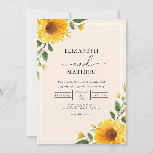 Invitation Mariage Floral d'or (Devant)