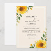 Invitation Mariage Floral d'or (Devant / Derrière)