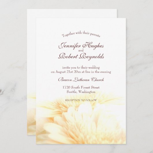 Invitation Mariage Floral d'or (Devant / Derrière)