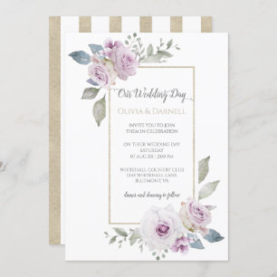 Invitation Mariage floral d'or violet doux