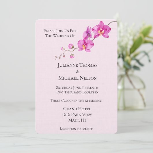 Invitation Mariage floral d'orchidée rose (Debout devant)