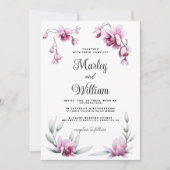 Invitation Mariage floral d'orchidée rose bordeaux (Devant)
