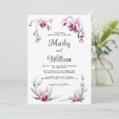 Invitation Mariage floral d'orchidée rose bordeaux (Debout devant)