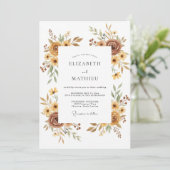 Invitation Mariage Floral Doré Atténué (Debout devant)