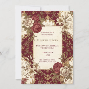 Invitation Mariage Floral Doré Bourgogne