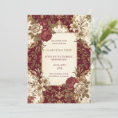Invitation Mariage Floral Doré Bourgogne (Debout devant)