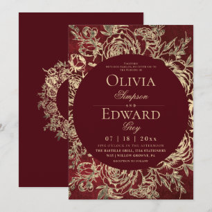 Invitation Mariage Floral Doré Bourguignon Divin 