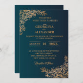 Invitation Mariage floral doré dégradant (Devant / Derrière)