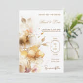 Invitation Mariage Floral Doré Délicat (Debout devant)