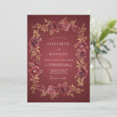 Invitation Mariage Floral Doré Marron Profond (Debout devant)