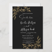 Invitation Mariage floral doré noir (Devant)