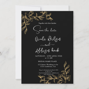 Invitation Mariage floral doré noir