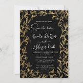 Invitation Mariage floral doré noir (Devant)