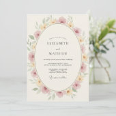 Invitation Mariage Floral Doré Pâle Rose (Debout devant)
