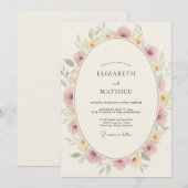 Invitation Mariage Floral Doré Pâle Rose (Devant / Derrière)