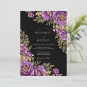 Invitation Mariage Floral Doré Pourpre Romance (Debout devant)