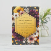 Invitation Mariage Floral Doré Prune (Debout devant)