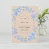 Invitation Mariage Floral Douce Bleu (Debout devant)